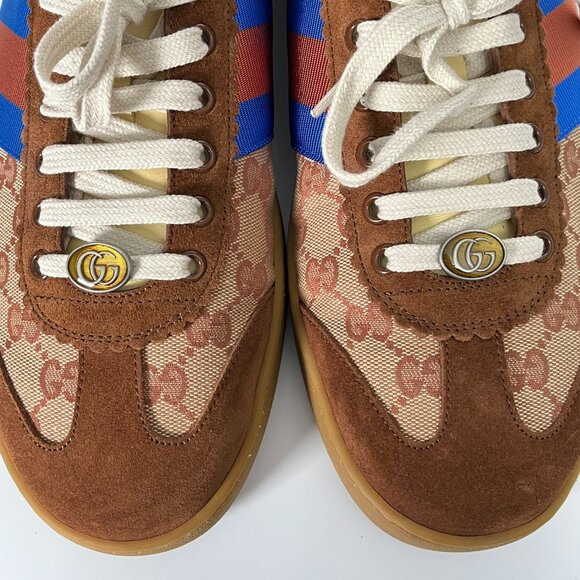 Gucci Original GG Supreme Shoes Mens Size 12 Brown Blue Bee Stripe 521682 KY940G - Picture 11 of 15